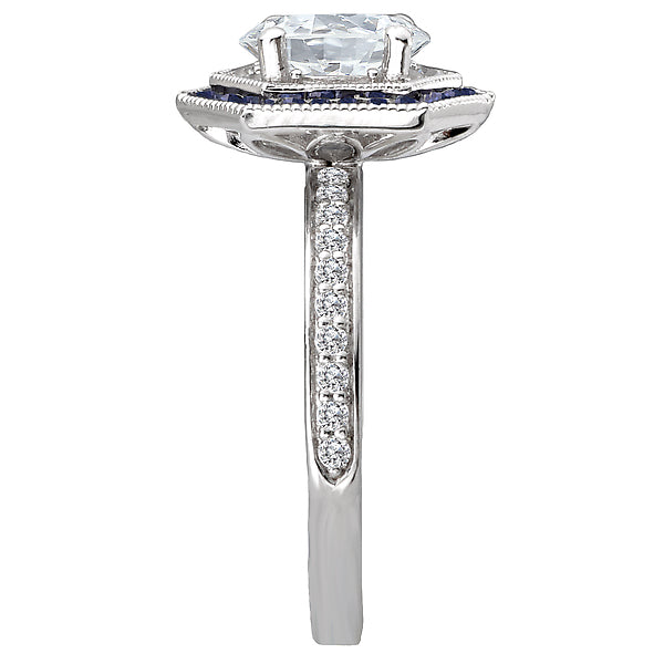 14K White Gold Halo Semi Mount Romance Collection and Gemstone Wedding Ring.