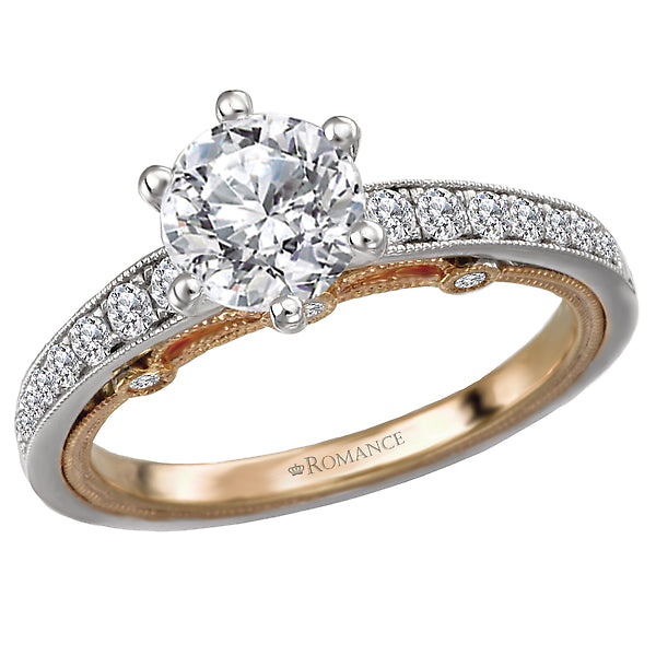 14K Two Tone White / Yellow Gold Semi-Mount Romance Collection Wedding Ring.