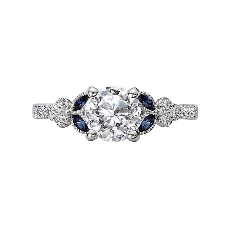 14K White Gold Sapphire and Romance Collection Semi-Mount Wedding Ring.