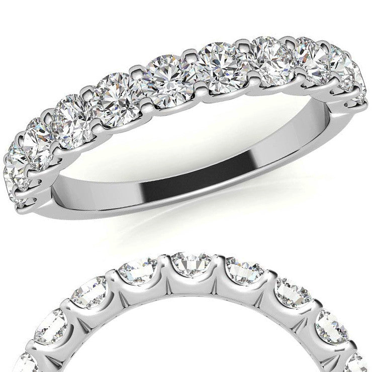 Woman's 14K White Gold 9 Stone 1.10 CT (SI Color H) 2.8 GR Diamond Anniversary Band. (Size: 6.5)
