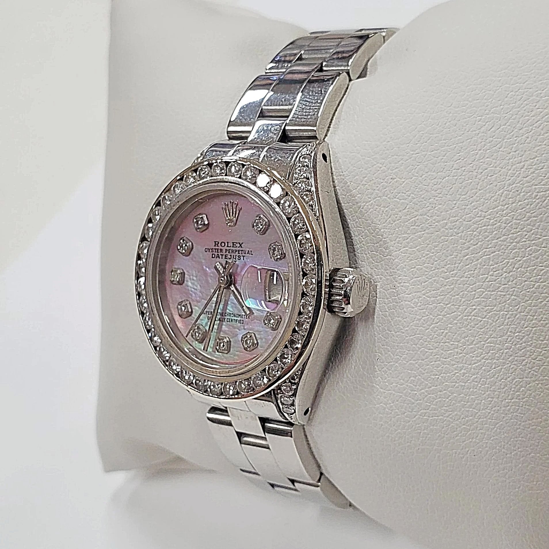 Women's Rolex 26mm DateJust Stainless Steel Watch with Mother of Pearl Diamond Dial and Custom Diamond Bezel. (Pre-Owned)