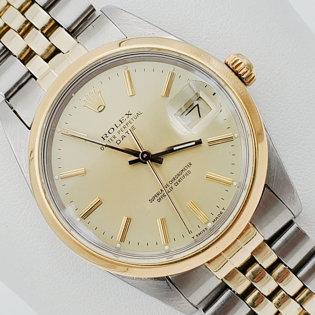 Men's Rolex 36mm DateJust 14K Gold / Stainless Steel Two Tone Watch with Champagne Dial and Smooth Bezel. (Pre-Owned 16233)