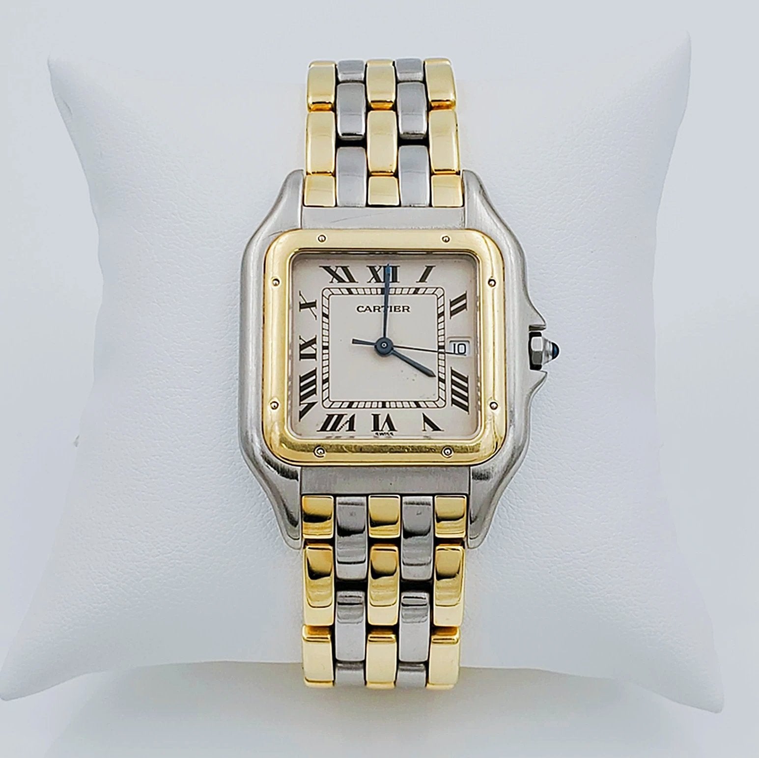 Men's Large Cartier Panthere Watch in 18K Yellow Gold and Stainless Steel, with White Dial. (Pre-Owned)