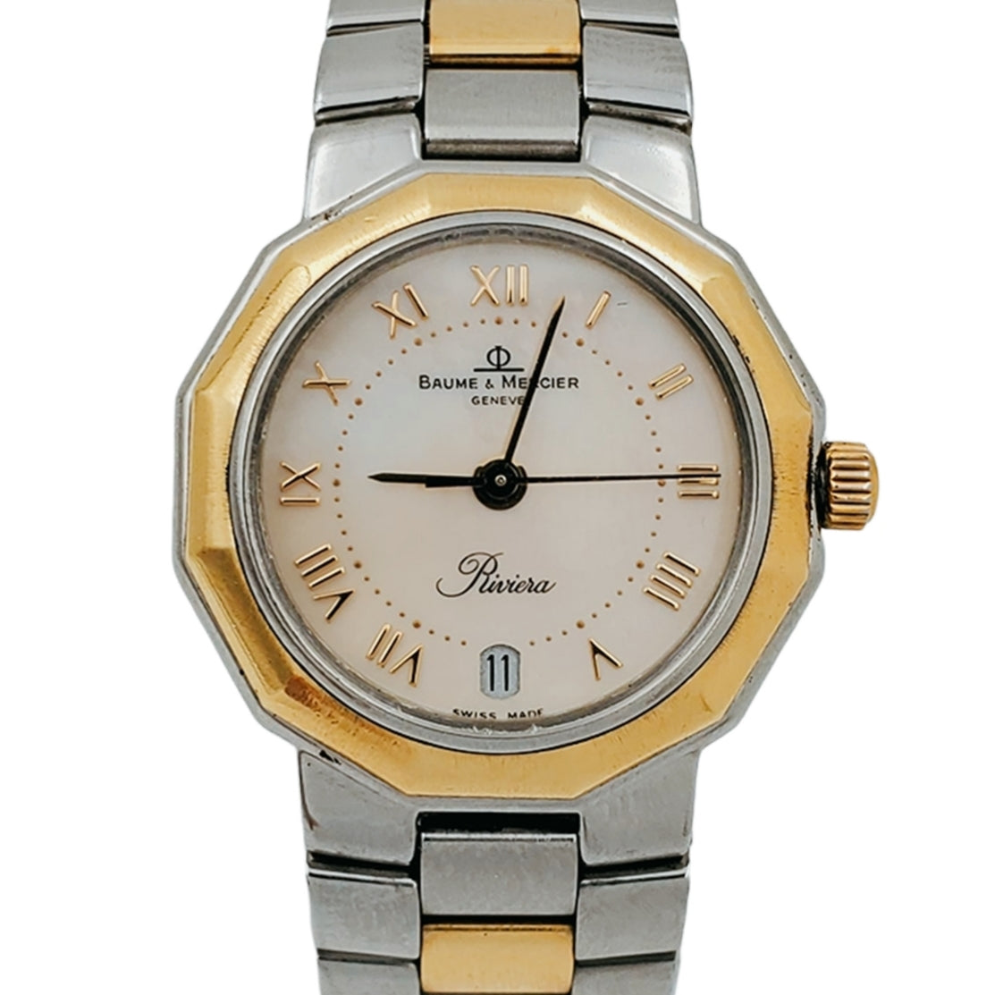 Ladies Baume & Mercier Riviera Two Tone Gold Plated / Stainless Steel Watch with Mother of Pearl Dial. (Pre-Owned)