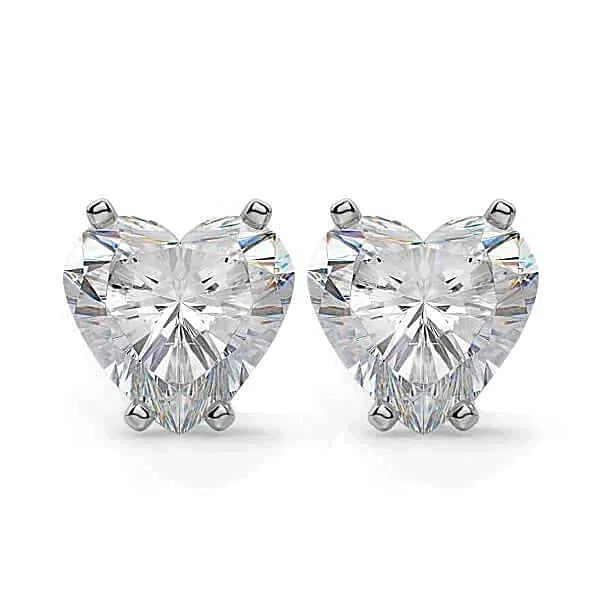 14K White Gold Three Prong Heart 1.61 CT (TW) SI3 Color JK Diamond Stud Earrings.