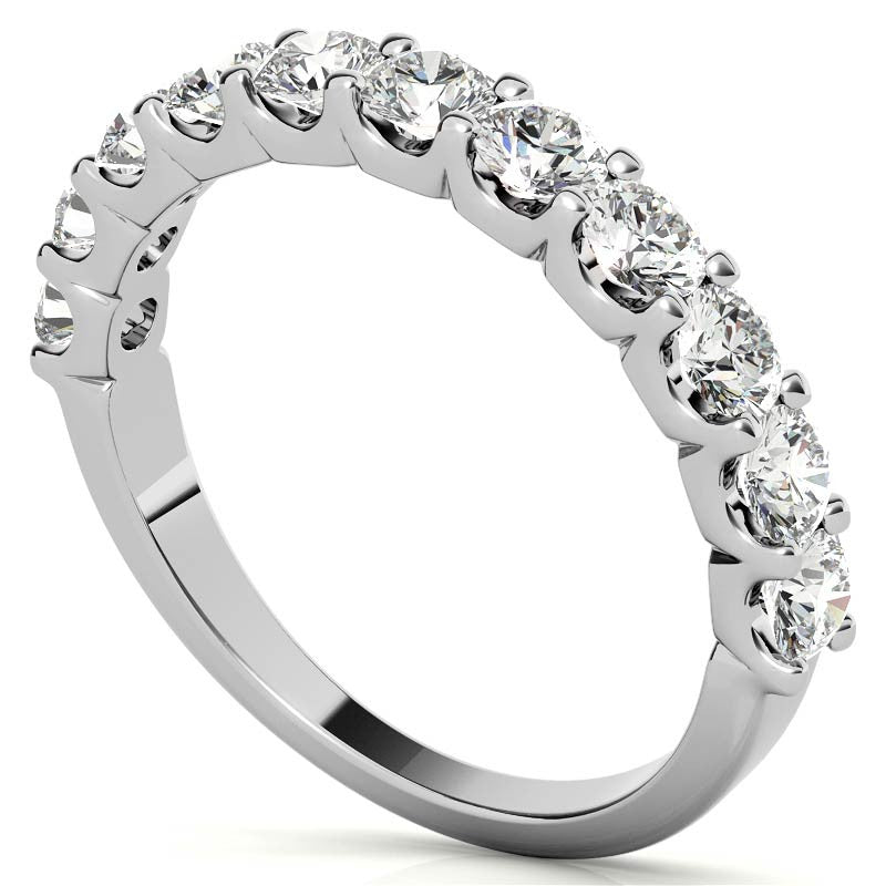 Woman's 14K White Gold 9 Stone 1.10 CT (SI Color H) 2.8 GR Diamond Anniversary Band. (Size: 6.5)