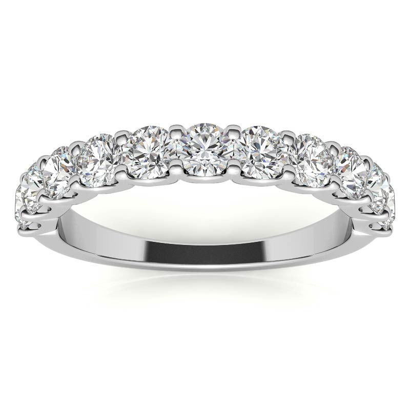Woman's 14K White Gold 9 Stone 1.10 CT (SI Color H) 2.8 GR Diamond Anniversary Band. (Size: 6.5)