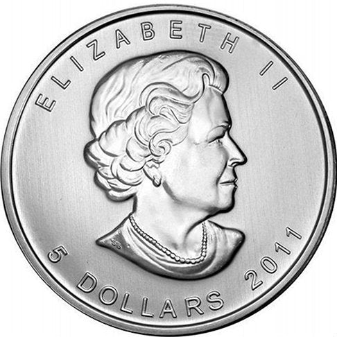 5 Dollars Elizabeth II Canadian 1 oz Maple Leaf .9999 Pure Silver Coin. (TUBE OF 25)