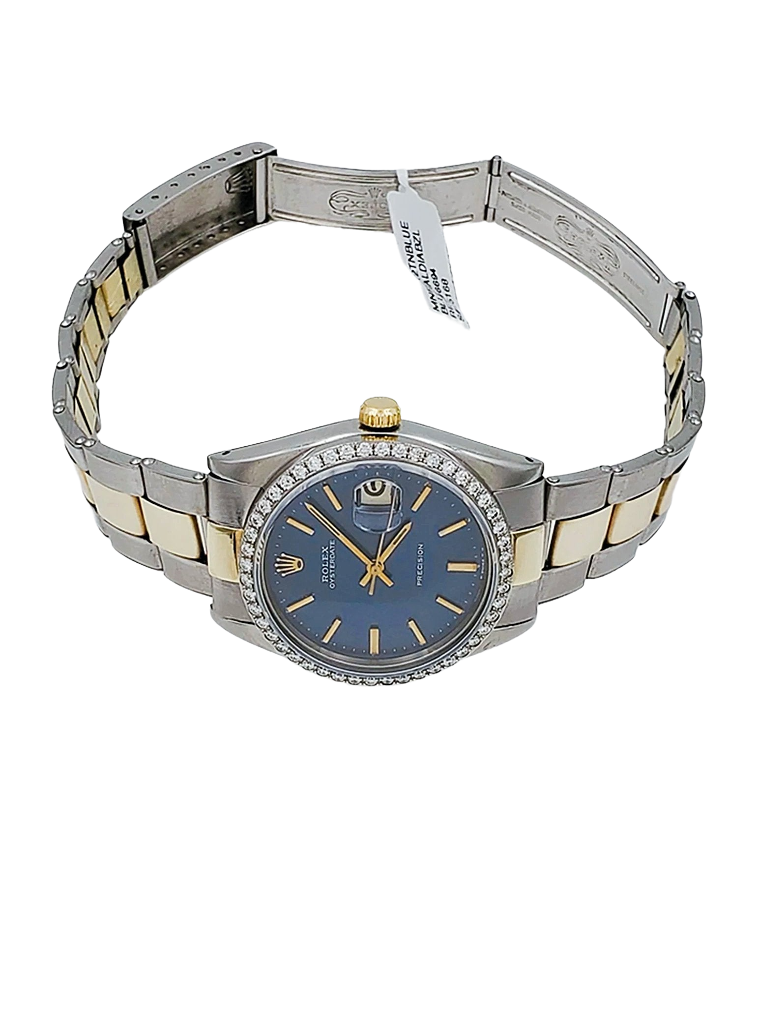 a women's watch with two tone gold and blue dials