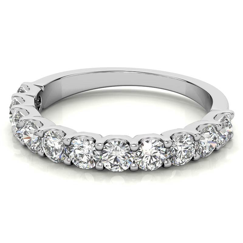 Woman's 14K White Gold 9 Stone 1.10 CT (SI Color H) 2.8 GR Diamond Anniversary Band. (Size: 6.5)