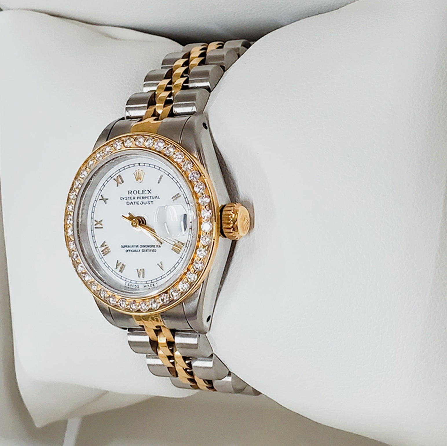 Women's Rolex 18K Gold Two-Tone 26mm DateJust Watch with Roman Numerals, White Dial and Diamond Bezel. (Pre-Owned)