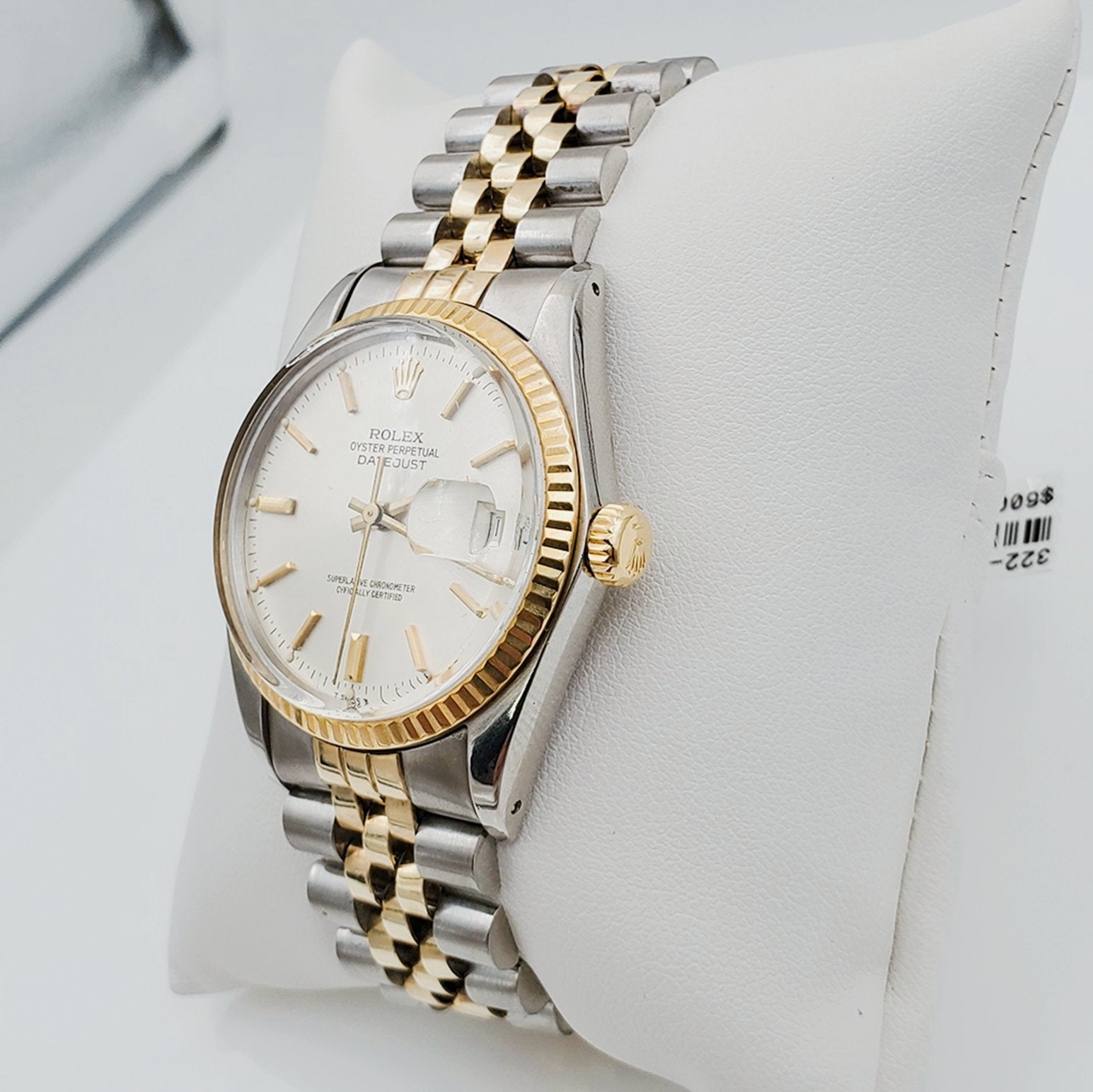 Men's Rolex 36mm DateJust 18k Gold / Stainless Steel Two Tone Watch with Silver Dial and Fluted Bezel. (Pre-Owned 16233)