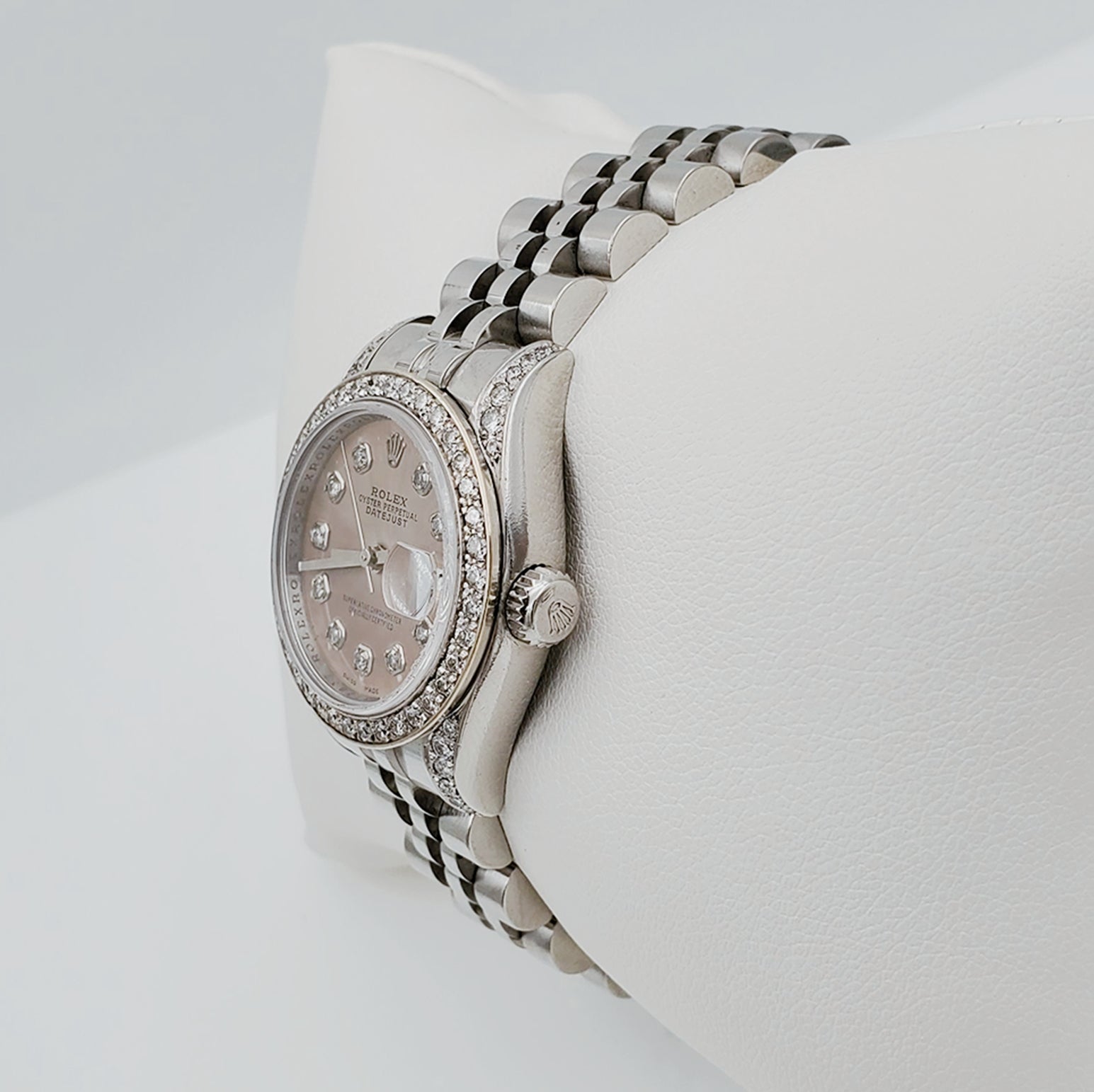 Women's Rolex 26mm DateJust Stainless Steel Watch with Grey Diamond Dial and Custom Diamond Bezel. (Pre-Owned)