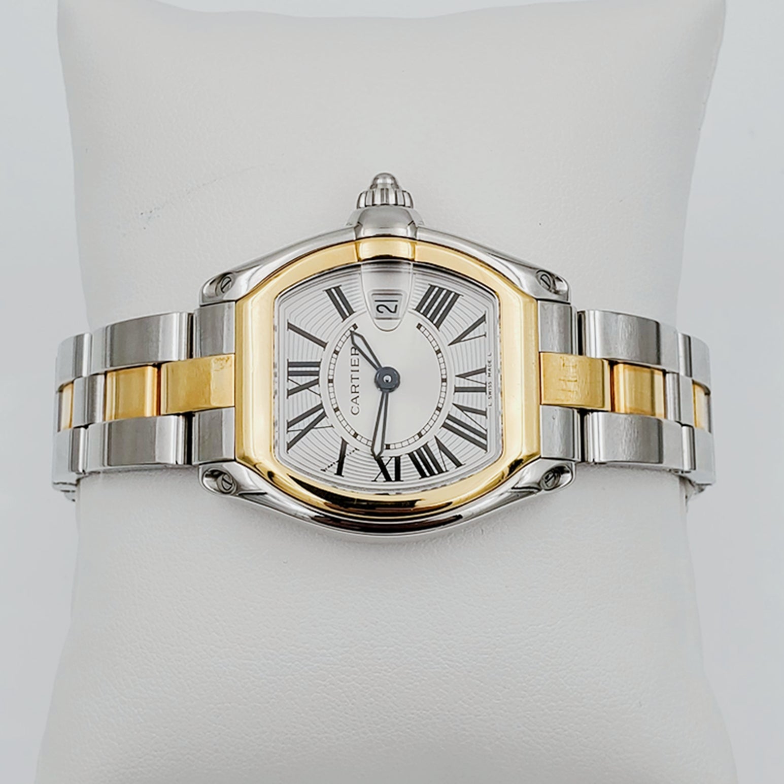 Ladies Medium Cartier Roadster 18K Yellow Gold with Silver Dial and Steel Watch. (Pre-Owned)