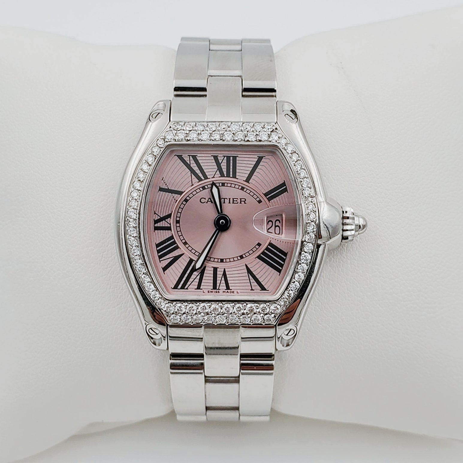 Ladies Medium Roadster Cartier Stainless Steel Roadster Watch with Diamond Bezel. (Pre-Owned W62016V3)