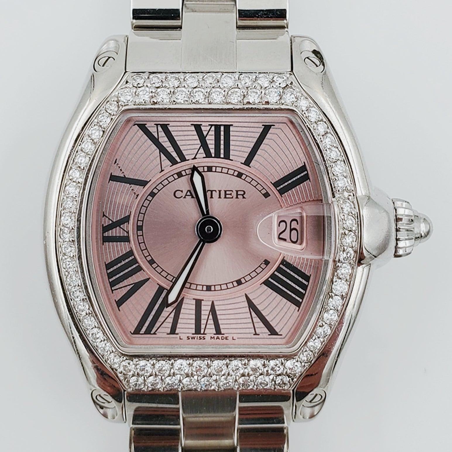 Ladies Medium Roadster Cartier Stainless Steel Roadster Watch with Diamond Bezel. (Pre-Owned W62016V3)