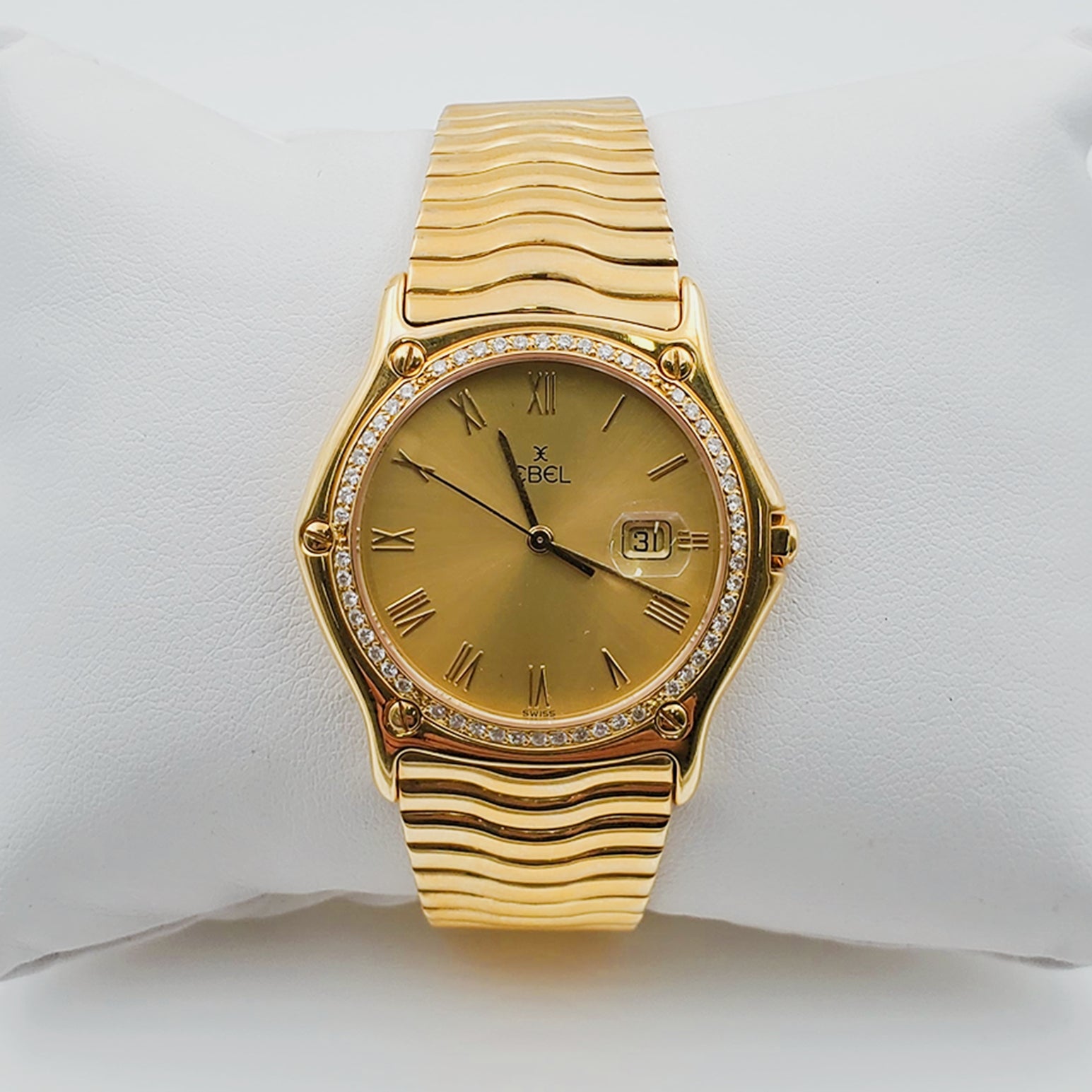 Men's Ebel 36mm Solid 18K Yellow Gold Band Watch with Champagne Dial and Diamond Bezel. (Pre-Owned)