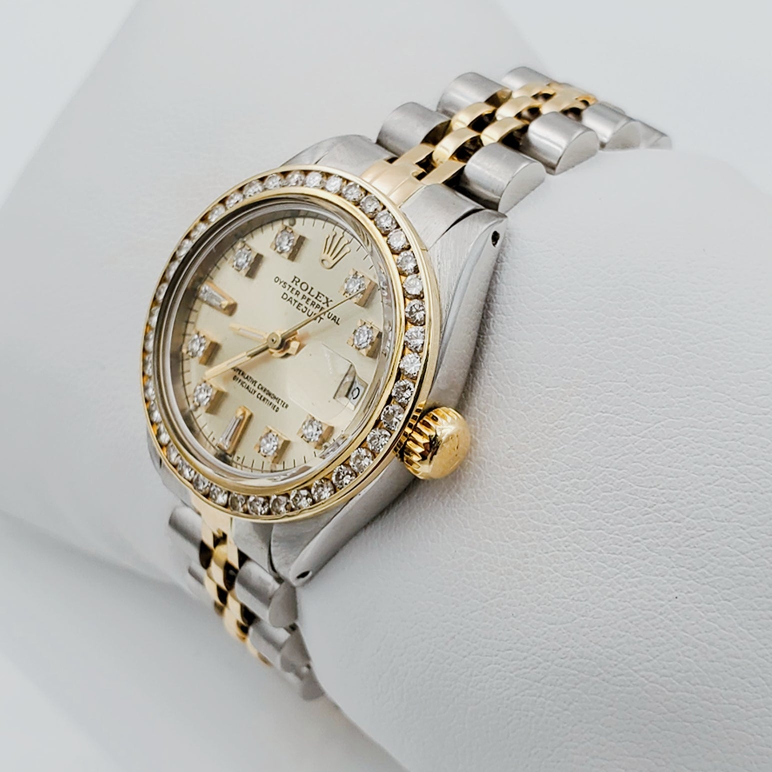 Women's Rolex 26mm DateJust Two-Tone Jubilee Band 18K Gold Watch with Gold Diamond Dial and Diamond Bezel. (Pre-Owned)
