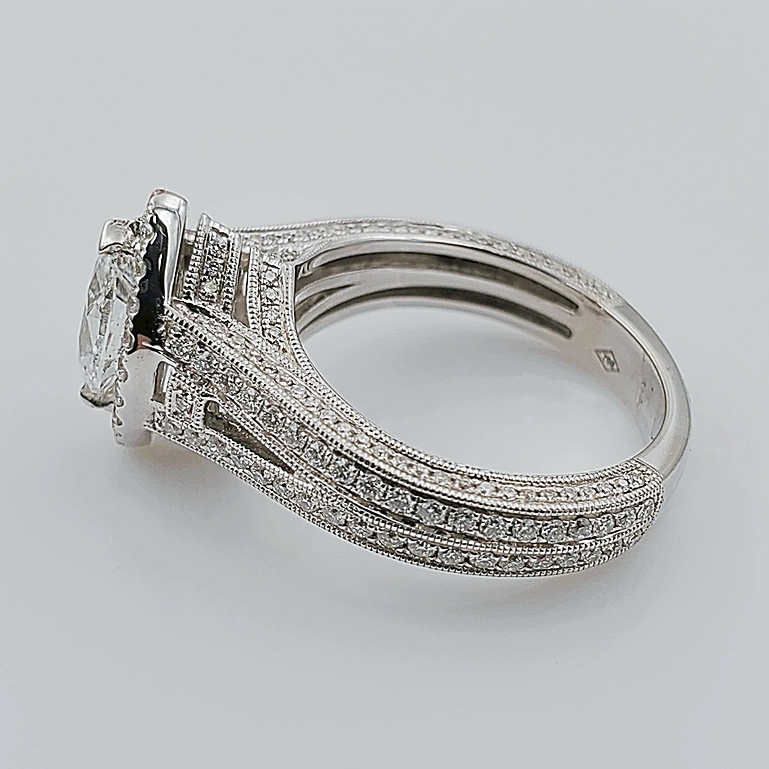 Women's 18K White Gold with 1.05 CT Marquis Diamond (SI2 Color F) 7.28 GR Total Weight Wedding Ring. (Size: 6.5)
