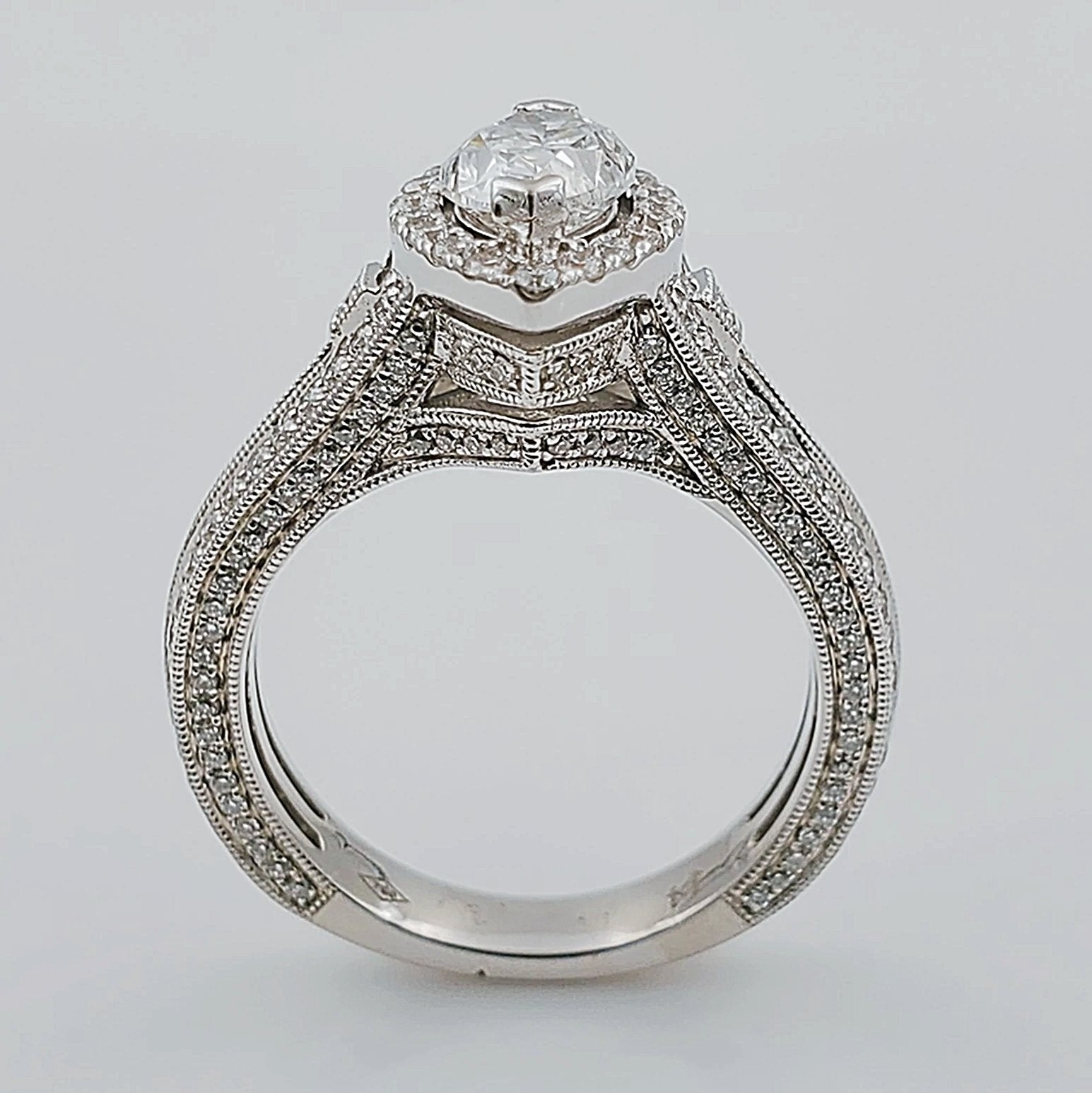 Women's 18K White Gold with 1.05 CT Marquis Diamond (SI2 Color F) 7.28 GR Total Weight Wedding Ring. (Size: 6.5)