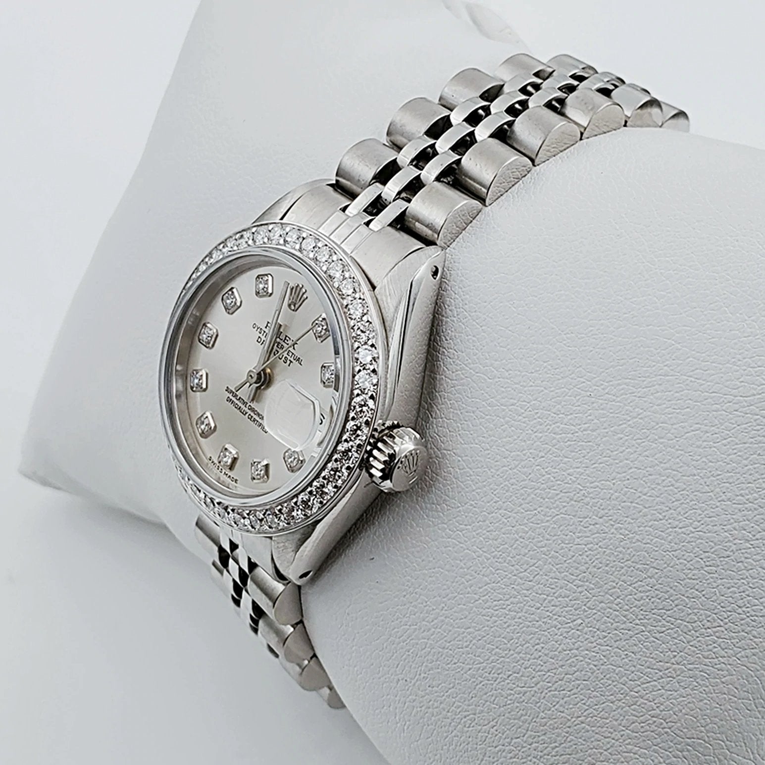 Women's Rolex 26mm DateJust Stainless Steel Watch, with Silver Diamond Dial, and Custom Diamond Bezel. (Pre-Owned)