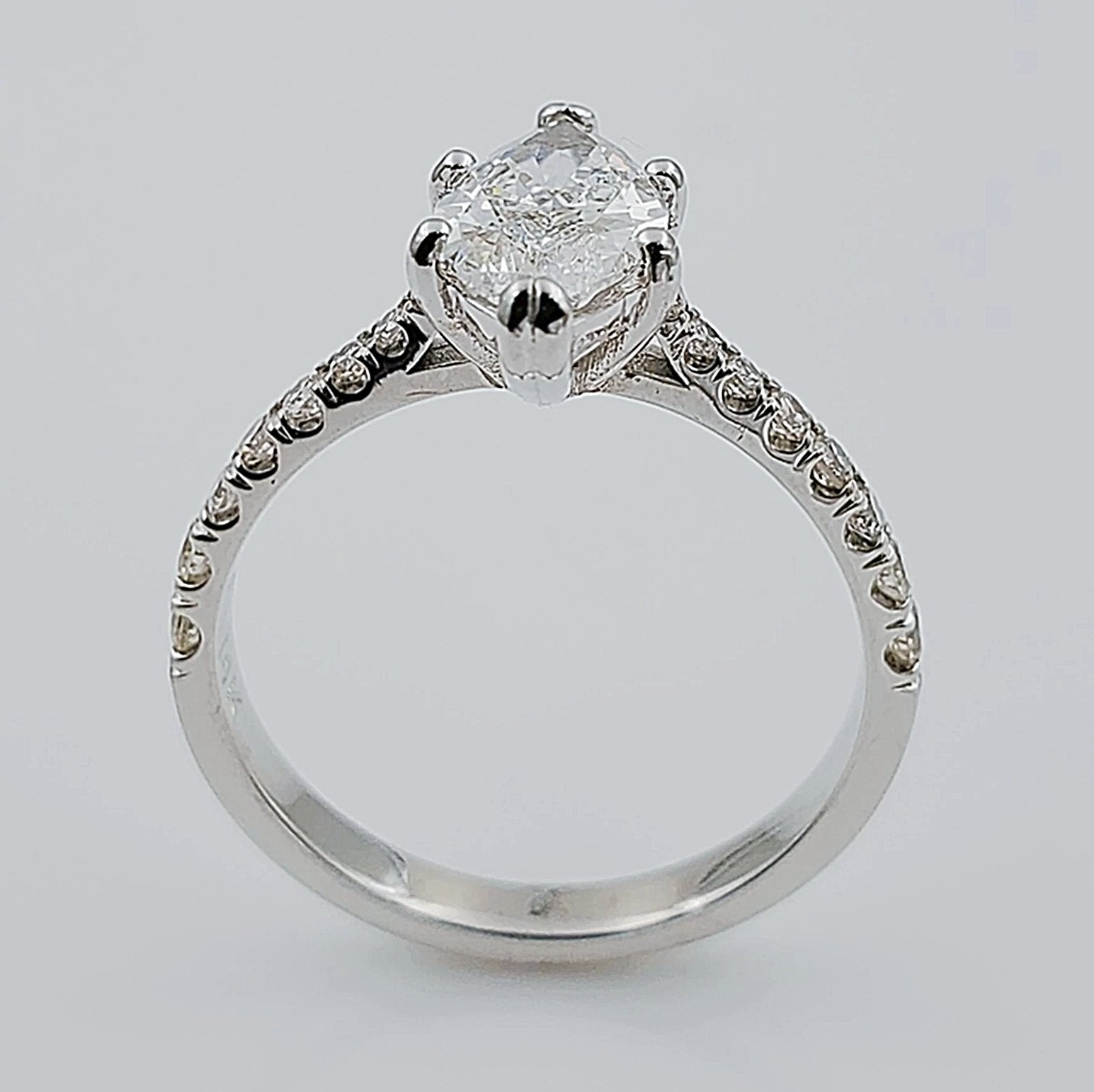 Women's 14K White Gold with 1.12 CT Marquis Center Diamond (I1 Color I) 2.9 GR Total Weight Wedding Ring. (Size: 6.25)