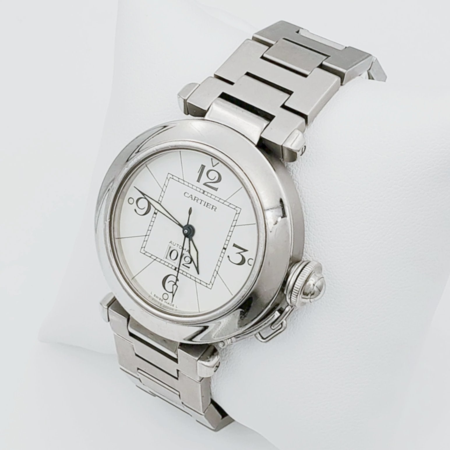 Women's Medium 36mm Cartier Pasha Watch with White Dial in Matte Stainless Steel. (Pre-Owned)