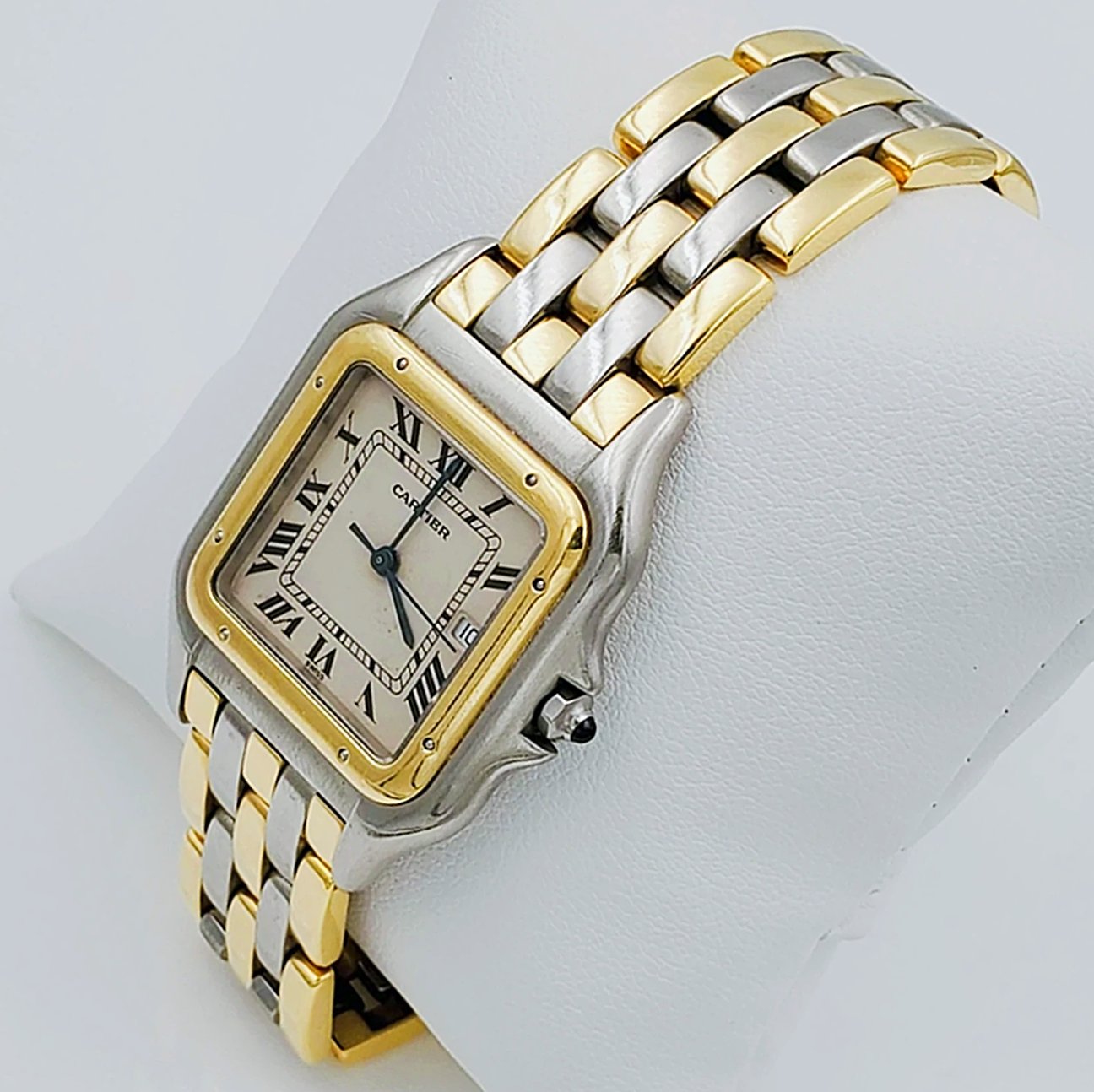 Ladies Medium Cartier Panthere Watch in 18K Yellow Gold and Stainless Steel, with White Dial. (Pre-Owned)