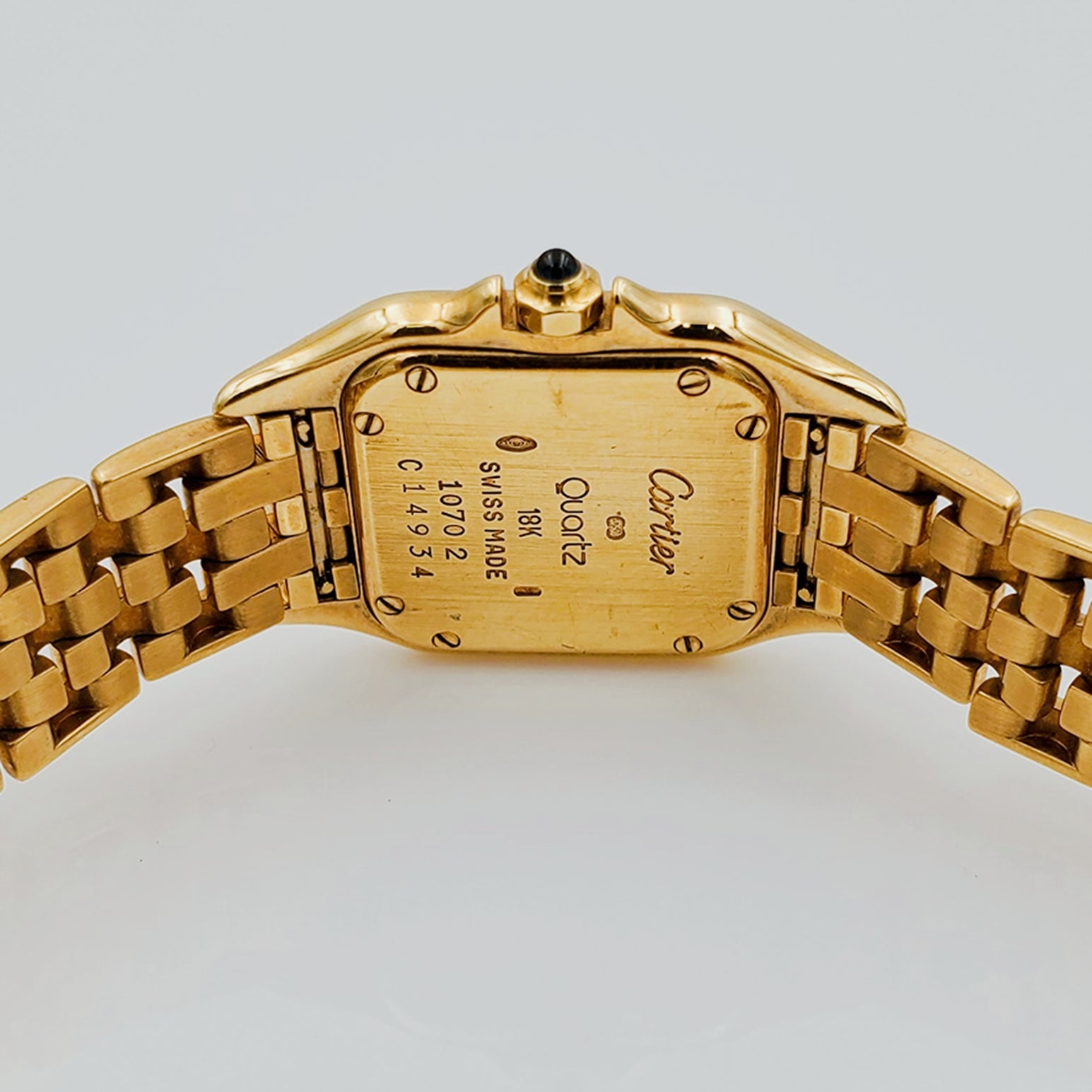 Ladies Small Cartier Panthere Polished 18K Solid Yellow Gold Watch with Custom Diamond Bezel. (Pre-Owned)