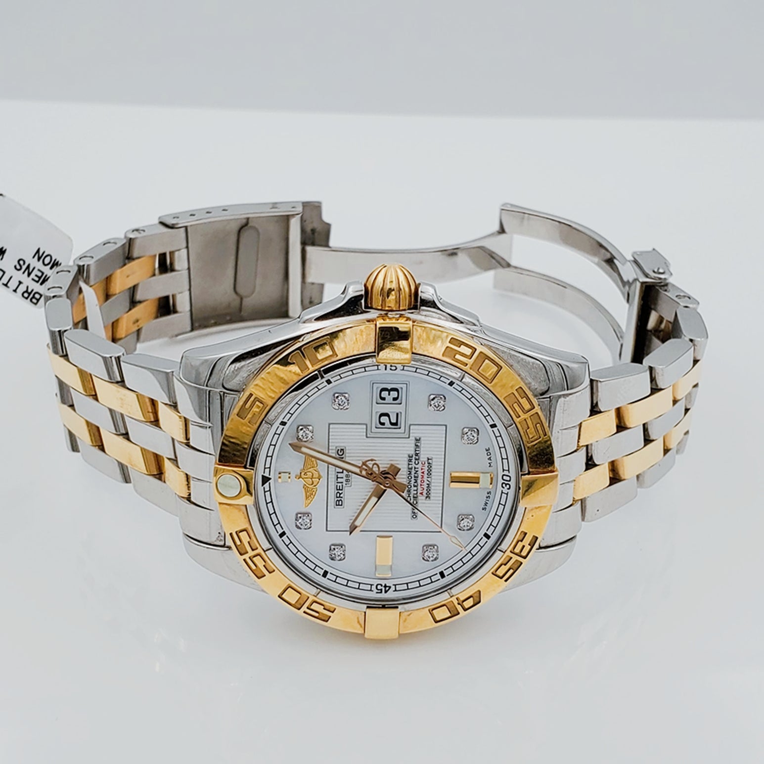 Men's Breitling C49350 Galactic 41mm 18K Yellow Gold / Stainless Steel Watch with Diamond Dial and Gold Bezel. (Pre-Owned)