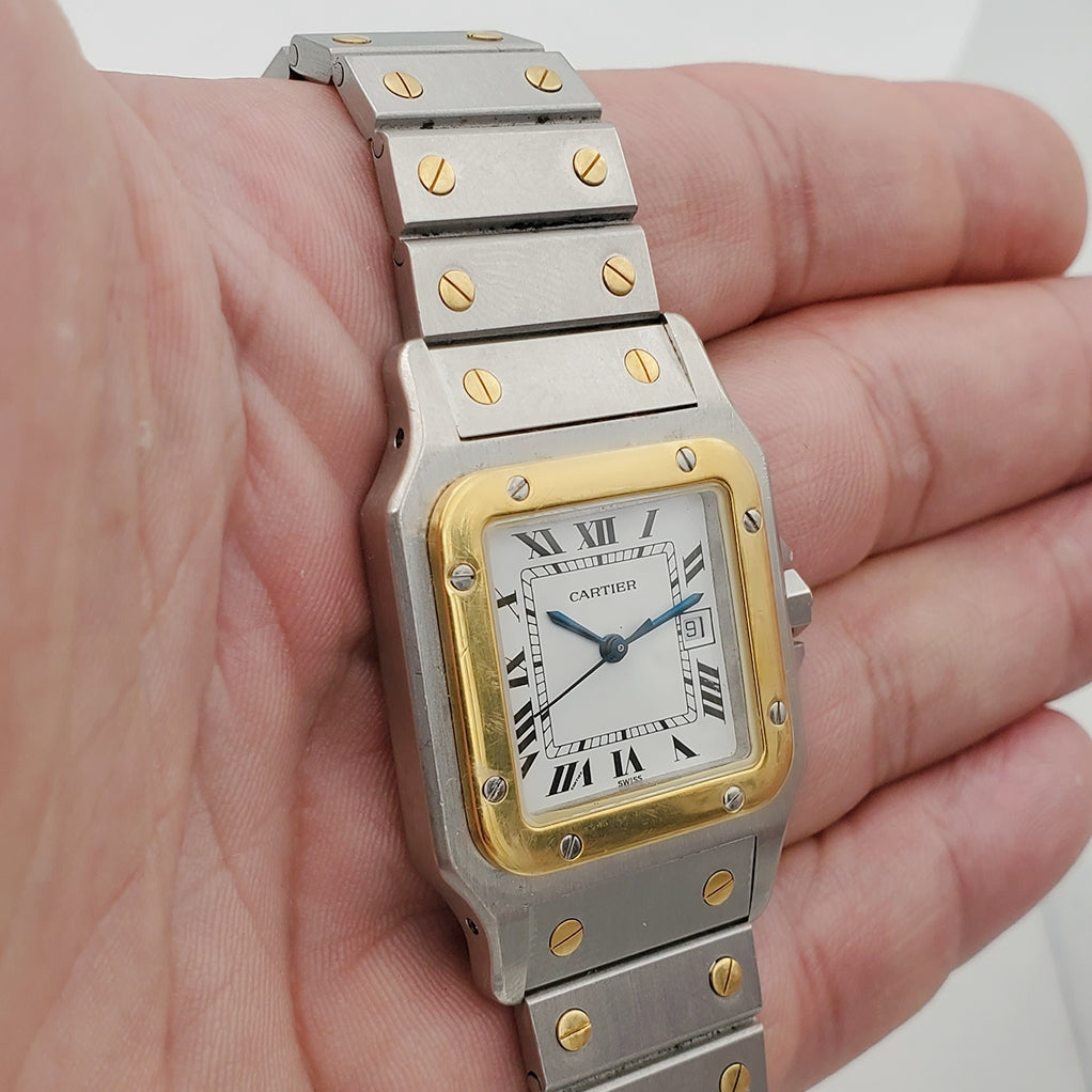 Men's Large Cartier Santos Watch with 18K Yellow Gold / Stainless Steel and White Dial. (Pre-Owned)