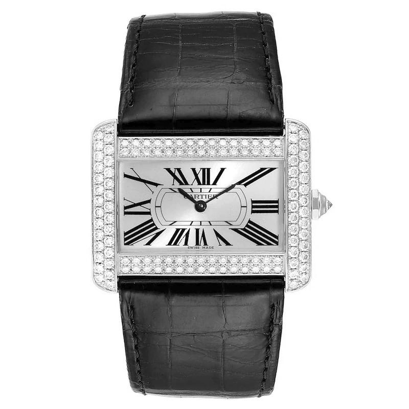 Ladies Cartier Divan Stainless Steel Watch with Leather Band and Diamond Bezel. (Pre-Owned WA301770)
