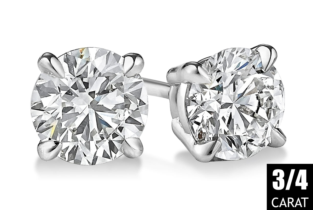 14K White Gold Four Prong Round Diamond Stud Earrings. (Available Carat 1/4CT - 1/2CT - 3/4CT - 1CT)