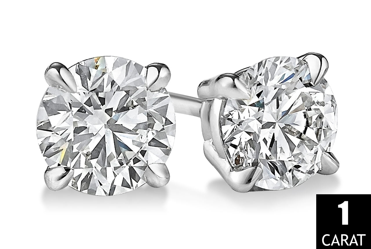 14K White Gold Four Prong Round Diamond Stud Earrings. (Available Carat 1/4CT - 1/2CT - 3/4CT - 1CT)