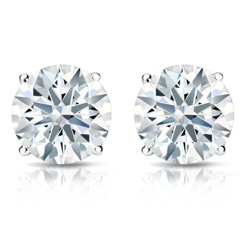 14K White Gold Four Prong Brilliant Natural Round 2.00 CT (TW) SI Quality Diamond Stud Earrings.
