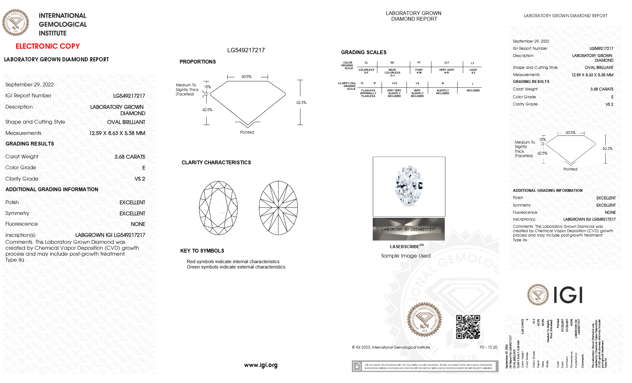 3.68 Carat Oval Brilliant IGI Certified VS2, Color E, Laboratory Grown Diamond.