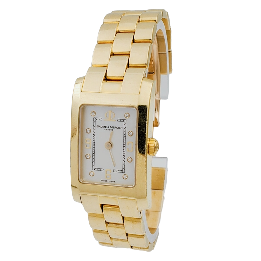 Ladies Baume & Mercier Hampton Solid 18K Yellow Gold Watch with Mother of Pearl Diamond Dial. (Pre-Owned)