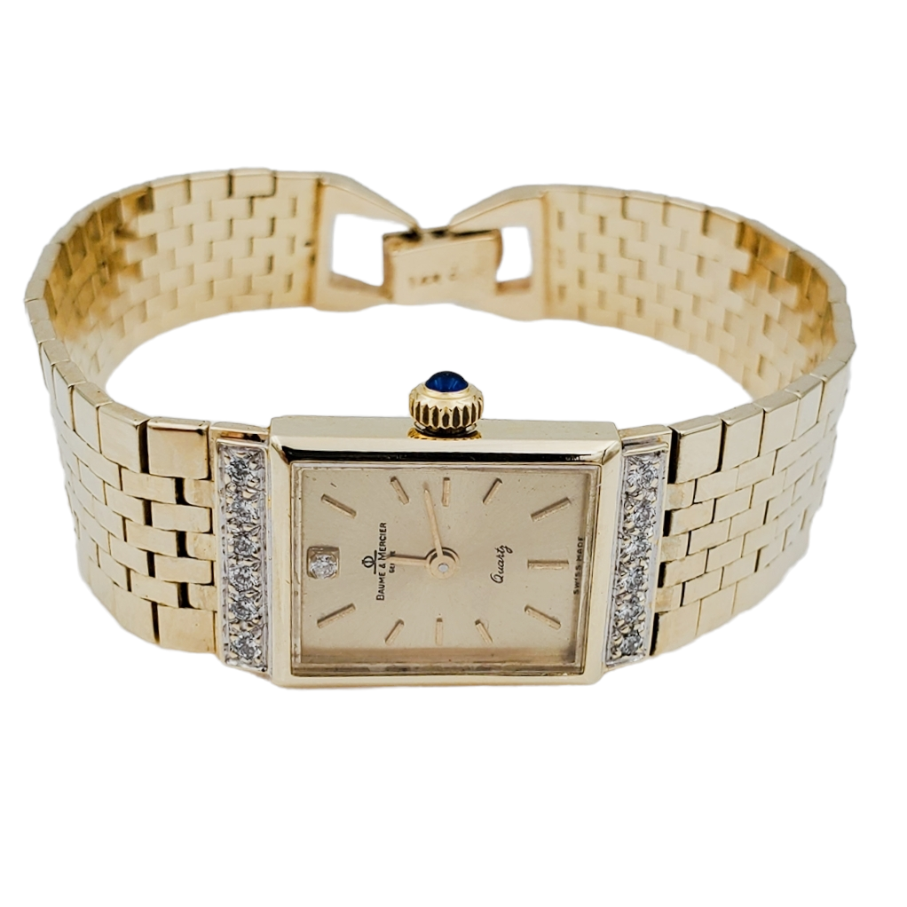 Ladies Baume & Mercier Solid 14K Yellow Gold Watch with Gold Dial and Diamonds. (Pre-Owned)