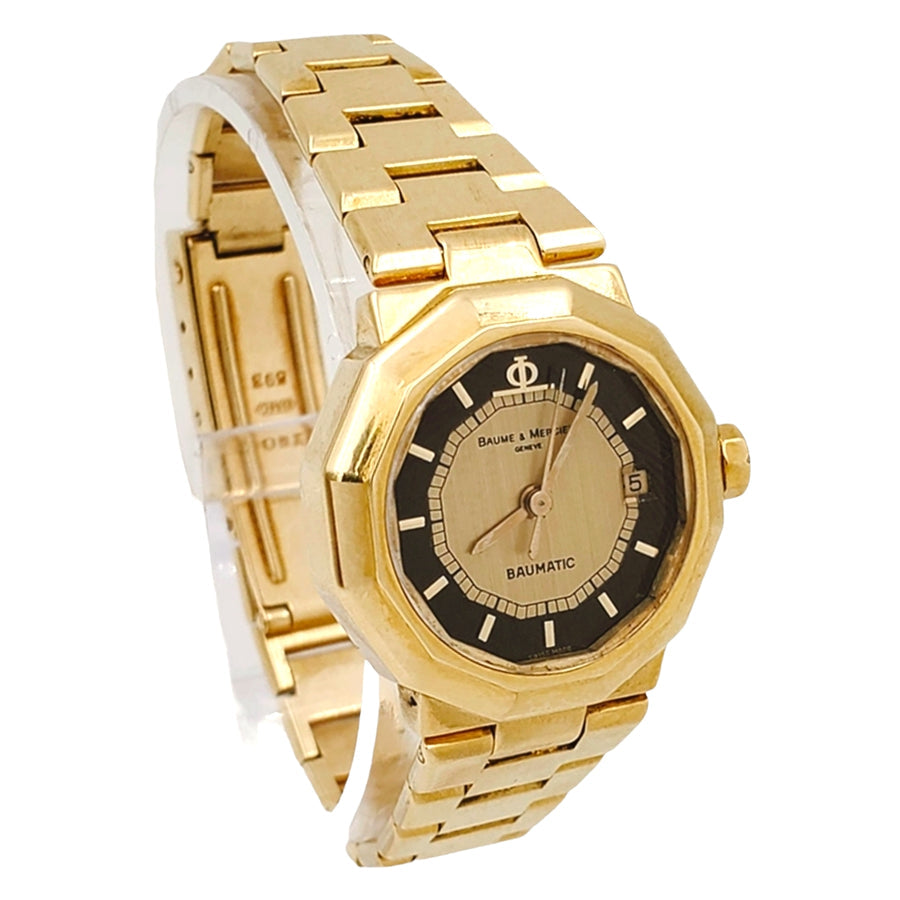 Ladies Baume & Mercier Solid 18K Yellow Gold Watch with Gold and Black Dial. (Pre-Owned)
