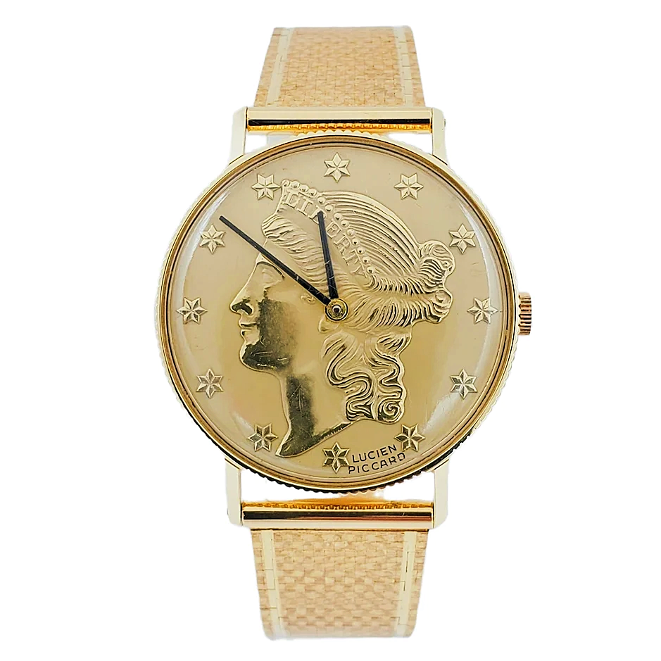 Ladies Lucien Piccard Liberty 18K Yellow Gold Coin Watch with Solid Gold Band. (Pre-Owned)