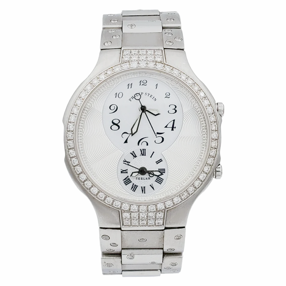 Ladies Philip Stein Teslar 33mm Stainless Steel Watch with Mother of Pearl Dial and Diamond Bezel. (Pre-Owned)