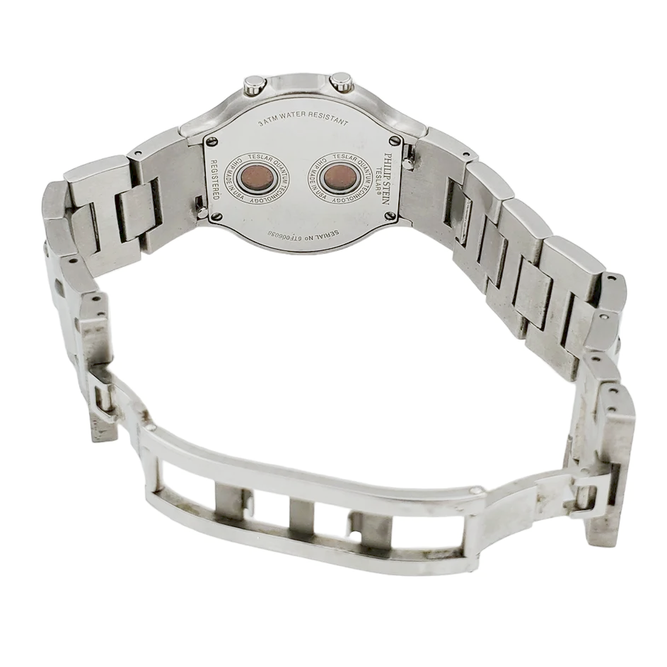Ladies Philip Stein Teslar 33mm Stainless Steel Watch with Mother of Pearl Dial and Diamond Bezel. (Pre-Owned)