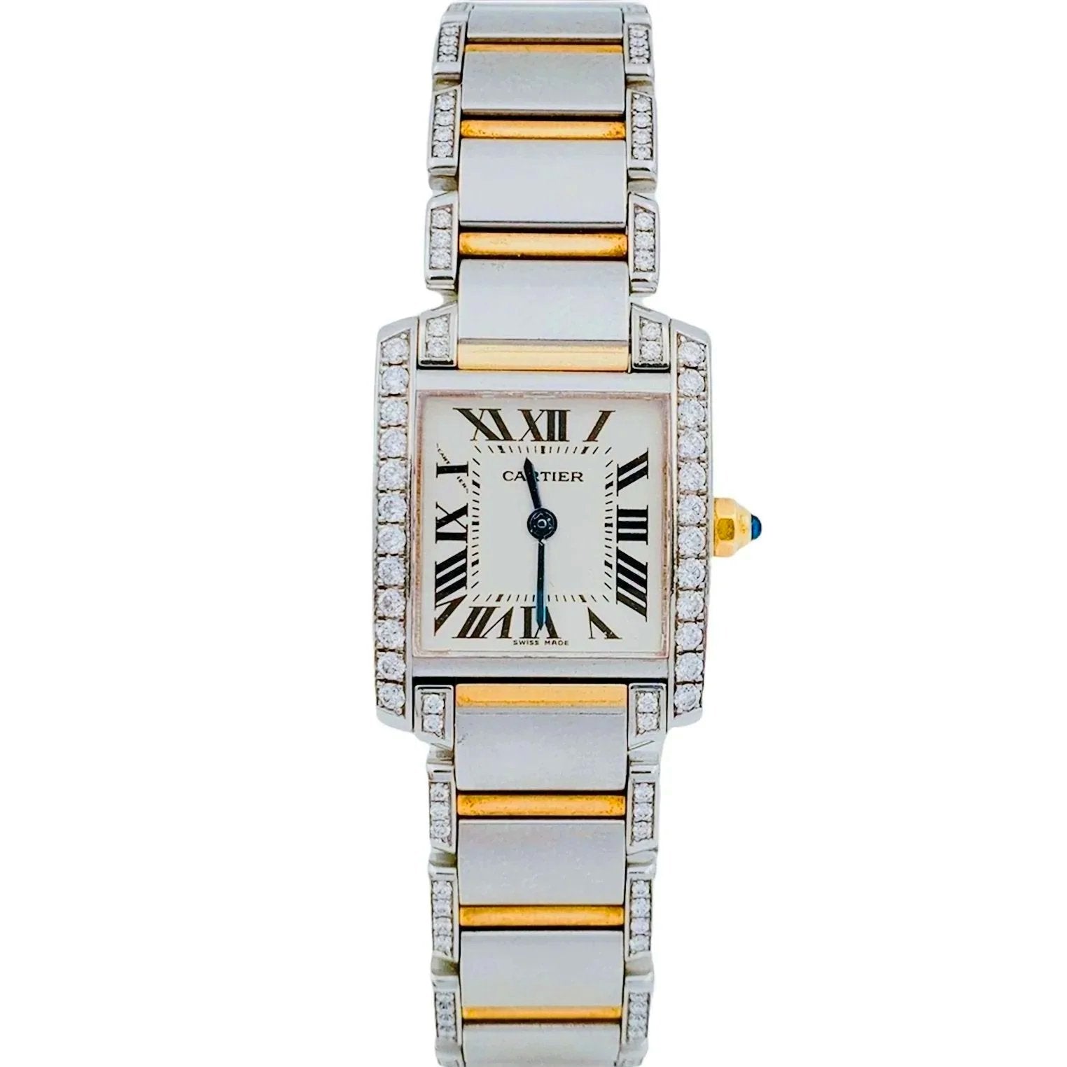 Ladies Small Cartier Tank Francaise Two-Tone Watch with Diamonds In Polished Finish. (Pre-Owned WE1002SF)