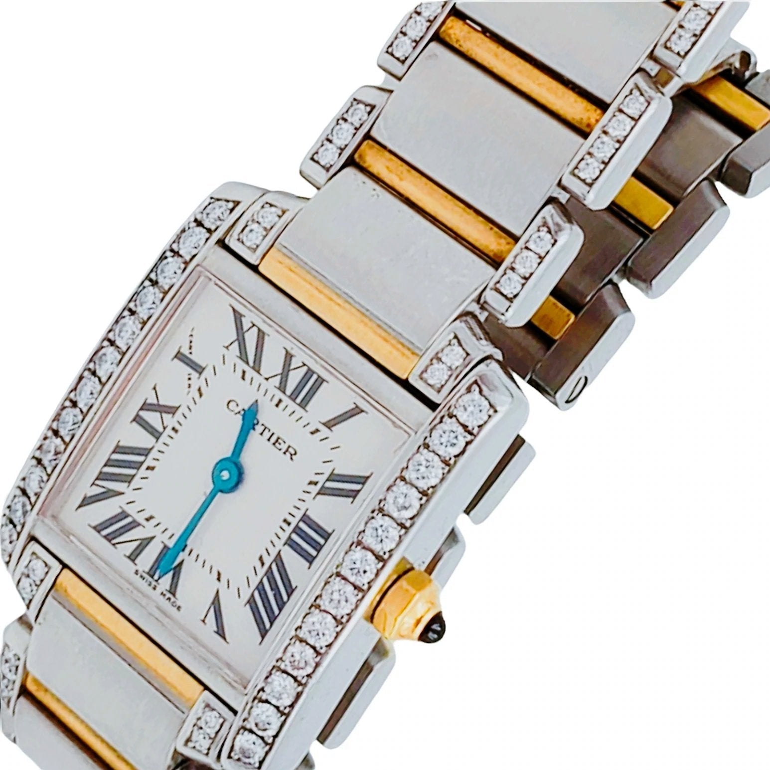 Ladies Small Cartier Tank Francaise Two Tone 18K Gold / Stainless Steel Watch with Diamonds. (Pre-Owned)