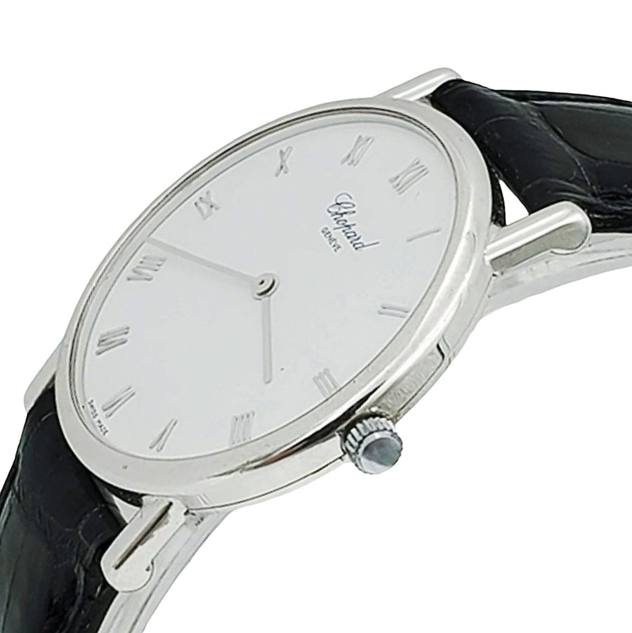 Men's Chopard 32mm Classique Homme Vintage 18K White Gold Watch with Black Leather Strap and White Dial. (Pre-Owned)