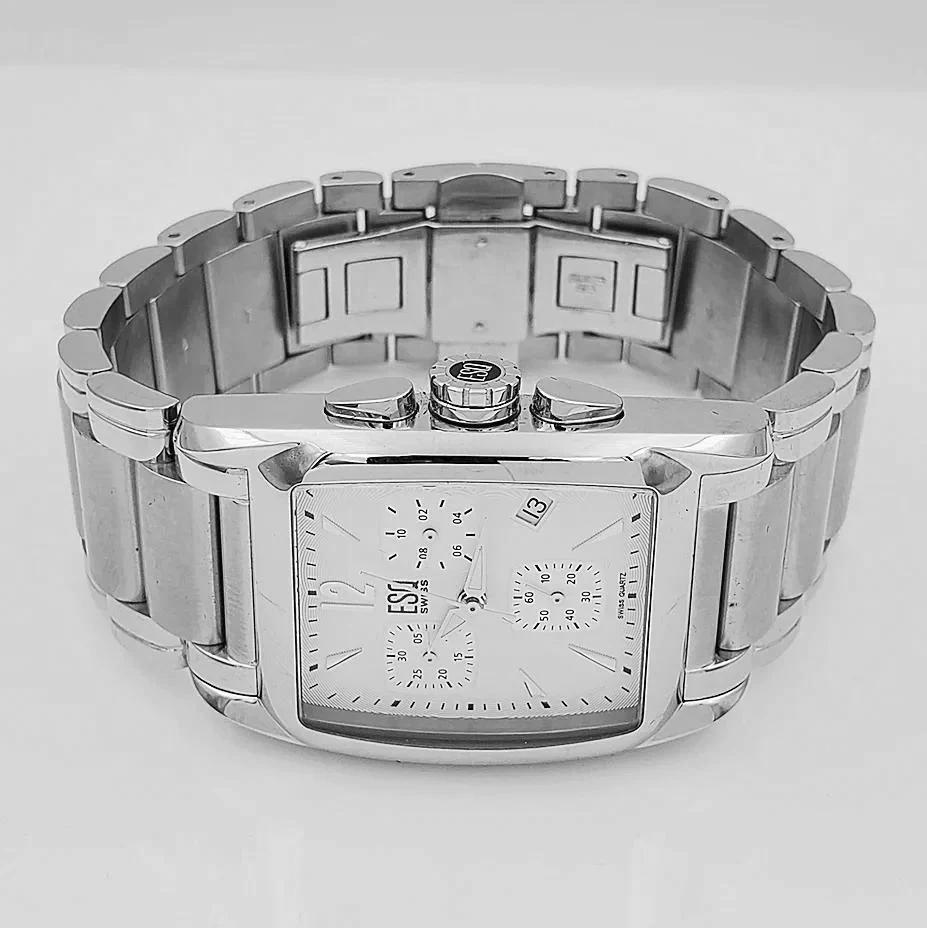 Men's ESQ Swiss Movado Brasilia Stainless Steel Watch with White Chronograph Dial. (NEW)