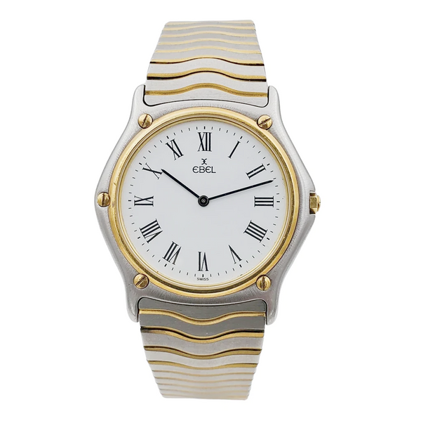 Men's Ebel 34mm 18K Yellow Gold Stainless Steel Two Tone Band Watch with Roman Numeral (Pre-Owned)