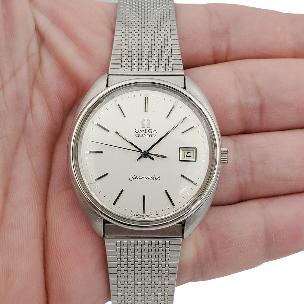 Men's Omega Seamaster 36mm Vintage Stainless Steel Watch with Mesh Band and Silver Dial. (Pre-Owned)