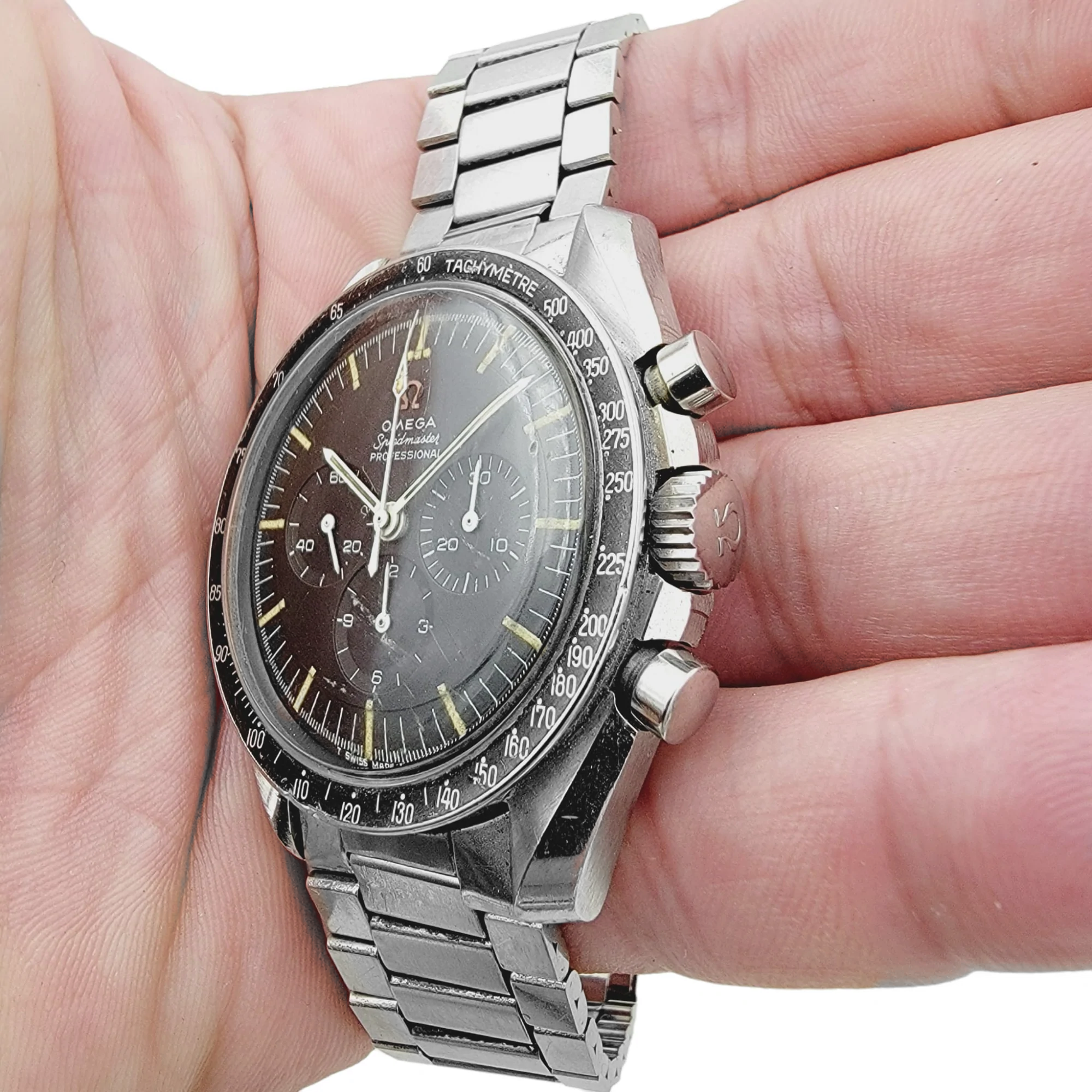 Men's Omega Vintage Seamaster 42mm Professional Stainless Steel Watch with Chronograph Black Dial and Premoon Bezel. (Pre-Owned 105.012)