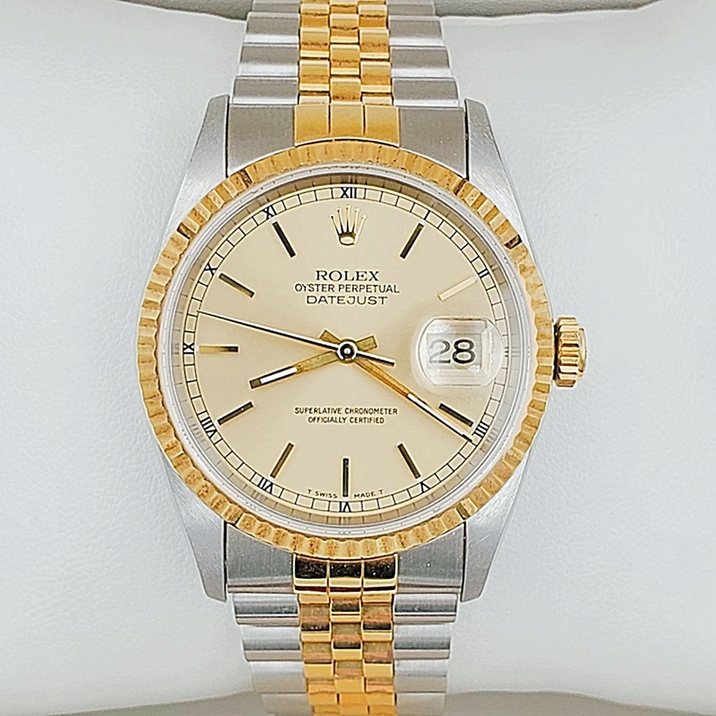 *1998 Men's Rolex 36mm DateJust 18K Gold / Stainless Steel Two Tone Watch with Champagne Dial and Fluted Bezel. (UNWORN 16233)